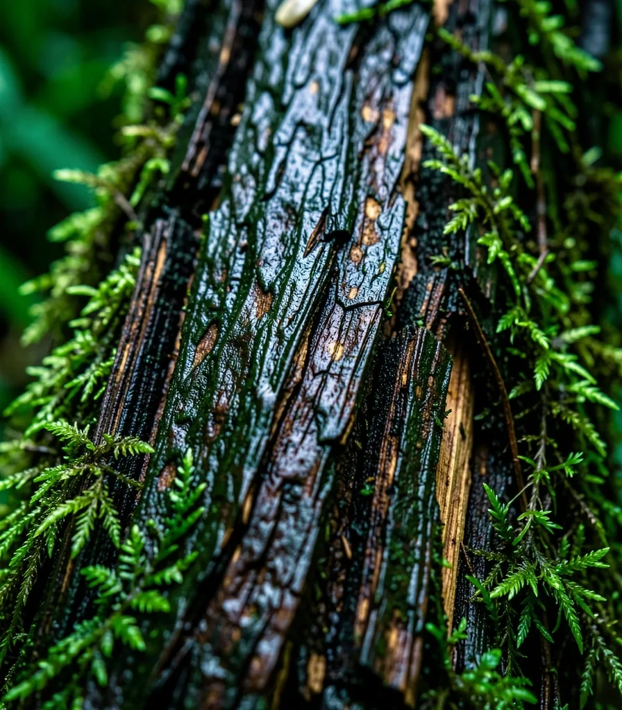 Macro photograph of dark botanical bark texture