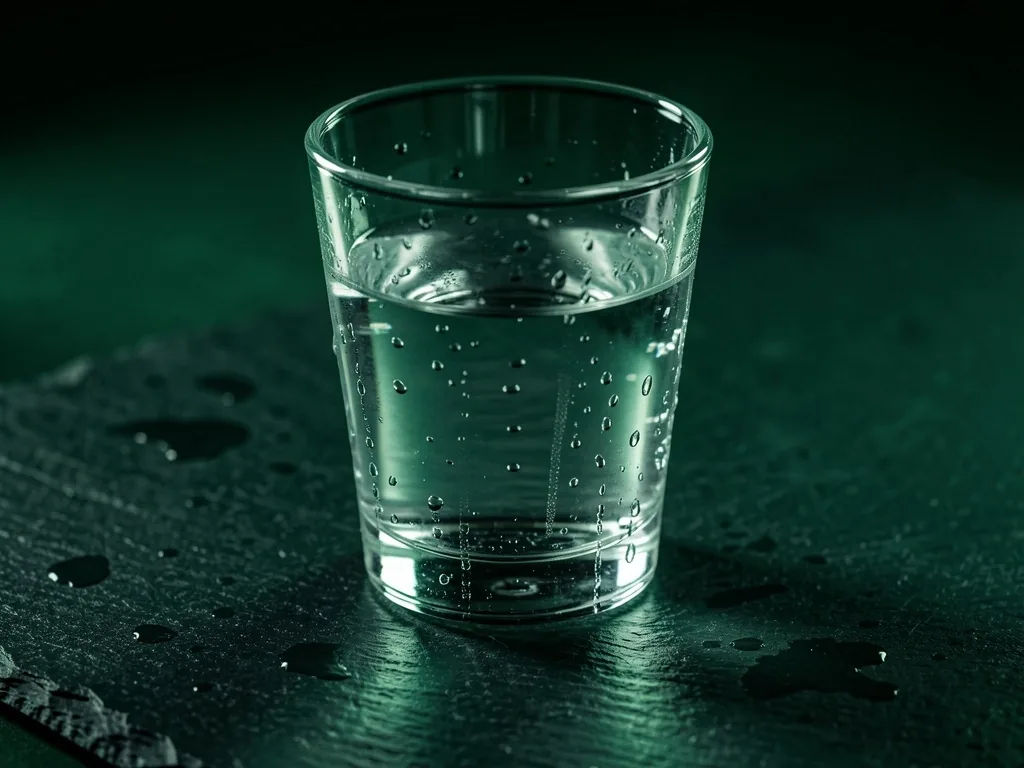 Glass of water on dark surface