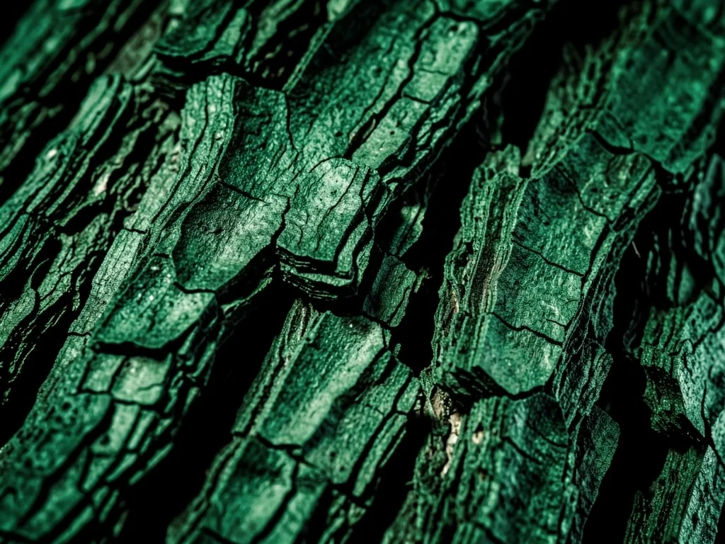 Macro detail of dark green botanical bark texture